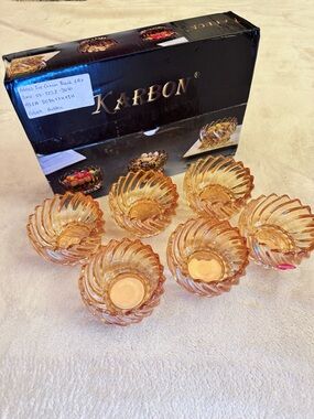 Karbon 6 Pc Glass Dessert Bowl Set - Golden Color